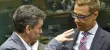 Le ministre des Finances grec Euclid Tsakalotos et le ministre des Finances finlandais Alexander Stubb, à Bruxelles le 12 juillet. Crédits photo : Michel Euler/AP


