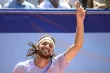 La joie de Stefanos Tsitsipas après la balle de match à Gstaad dimanche. (F. Coffrini/AFP)