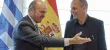 Le ministre de l'Économie espagnol, Luis de Guindos, et son homologue grec, Yanis Varoufakis, le 8 mai, à Madrid. Crédits photo : POOL/REUTERS


