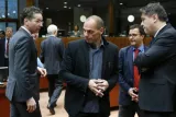 Le patron de l'Eurogroupe Jeroen Dijsselbloem, le ministre grec des Finances Yanis Varoufakis et Boris Lalovac, le ministre croate des Finances. ©Reuters.



