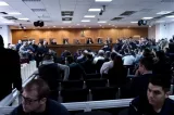 Vue du tribunal le 20 avril 2015 où se tient le procès des dirigeants et députés du parti néonazi grec Aube dorée, à Athènes. (Photo ARIS MESSINIS. AFP)


