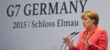 Angela Merkel, lundi, lors de sa conférence de presse finale au G7. Crédits photo : ROBERT MICHAEL/AFP


