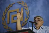 Nikos Michaloliakos, le leader du parti néonazi Aube dorée, pendant un meeting à Athènes le 16 septembre.


