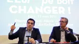 Alexis Tsipras et Pierre Laurent ont donné une conférence de presse commune vendredi soir. Crédits photo : BERTRAND GUAY/AFP


