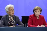 Christine Lagarde (FMI) et Angela Merkel (Allemagne). à Berlin le 5 avril.


