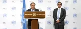 Le secrétaire général de l'ONU Antonio Guterres s'adresse à la presse, vendredi 7 juillet 2017. © SALVATORE DI NOLFI/KEYSTONE


