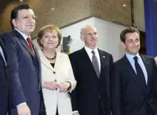 José Barosso, Angela Merkel, Georges Papandreou et Nicolas Sarkozy