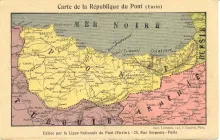 Carte du Royaume de Pontos. Par deux fois dans l'Histoire il y eut un royaume hellénique autonome à Pontos : sous les Mithridates (IVe-Ier siècles av. J.-C.) et sous les Comnènes (XIIe-XIVe siècles)