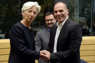 Varoufakis: «Nous avons le devoir» de trouver un accord Un Eurogroupe considéré comme celui de la dernière chance réunira samedi après-midi les ministres des Finances de la zone euro à Bruxelles. Image: Keystone