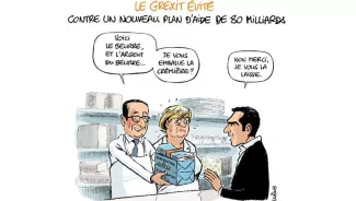 Le dessin d'Ixène: «Le Grexit évité» Le dessin d'Ixène: «Le Grexit évité».