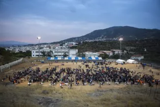 Des réfugiés à Mytilène, sur l'île de Lesbos, en Grèce, le 8 septembre.


