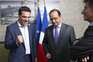 Alexis Tsipras, François Hollande et Jack Lang en Egypte le 6 août 2015.


