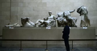 Dans les coulisses des négociations secrètes pour le retour en Grèce des frises du Parthénon Dans la salle des marbres du Parthénon, dits "The Elgin Marbles" en anglais, d'après Lord Elgin, ambassadeur britannique à Constantinople, qui les fit envoyer à Londres en 1801-1802. Au British Museum, Londres, le 16 octobre 2014. PHOTO DYLAN MARTINEZ/REUTERS