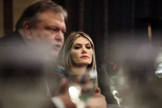 Soupçons de corruption : l’eurodéputée grecque Eva Kaili maintenue en détention Eva Kaili assiste à une conférence de presse pré-électorale du leader du PASOK, Evangelos Venizelos, à Athènes, en Grèce, le 11 janvier 2015.