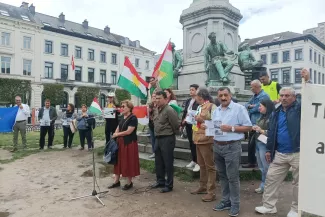 "Nous crions la souffrance de notre peuple": manifestation kurde à Bruxelles pour les cent ans du Traité de Lausanne "Nous crions la souffrance de notre peuple": manifestation kurde à Bruxelles pour les cent ans du Traité de Lausanne.