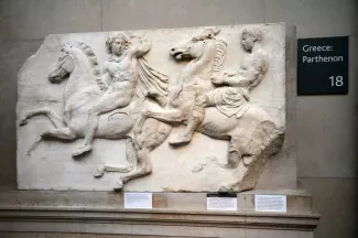 Une frise du Parthénon, au British Museum de Londres, le 9 janvier 2023  -  Daniel LEAL - Londres (AFP)