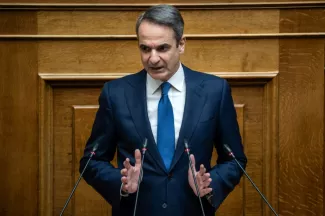 Le Premier ministre grec, Kyriakos Mitsotakis, au Parlement à Athènes, le 5 mars 2025  -  Angelos TZORTZINIS - Athènes (AFP)