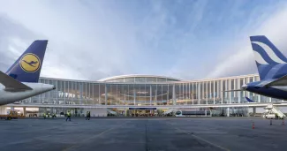 Les agences Grimshaw, Haptic, K-Studio, Arup, Leslie Jones, Triagonal et Plan A ont été retenues pour concevoir l'extension de l'aéroport international d'Athènes. GRIMSHAW