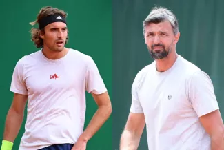 Stefanos Tsitsipas (à gauche) et Goran Ivanisevic collaborent. (P. Lahalle/L'Équipe)