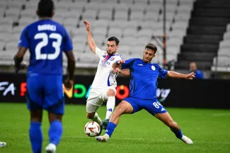 Charalampos Kostoulas en Ligue Europa face à l'OL. (P. Lahalle/L'Équipe)