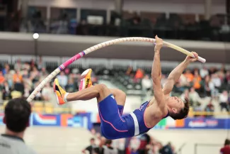 Thibaut Collet lors des Championnats d'europe en salle cet hiver. (S. Boué/L'Équipe)