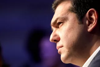 Alexis Tsipras, alors premier ministre grec, lors de la réunion annuelle du Forum économique mondial à Davos (Suisse), le 24 janvier 2018. DENIS BALIBOUSE/REUTERS
