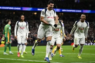 Dominic Solanke célèbre le but du 2-0 pour Tottenham face à Dortmund. (Dylan Martinez/Reuters)