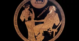 Médaillon d'une coupe attique à figures rouges, v. 490 av. J.-C. Provenance : Vulci, en Italie.