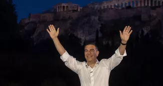 Alexis Tsipras annonce la création de son nouveau parti, Elas, à Athènes, le 26 mai 2026.