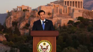 Marco Rubio a prononcé un discours de 27 minutes axé sur la défense de la « civilisation occidentale »LTD/Mark Schiefelbein/Pool via REUTERS