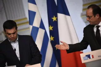 Entre Hollande et Tsipras, l'entente cordiale? en apparence François Hollande et Alexis Tsipras, à l'Elysée le 4 février