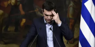 La BCE met la Grèce (et ses partenaires) au pied du mur Alexis Tsipras, le 3 février 2015, à Rome. (Luigi Mistrulli/SIPA)