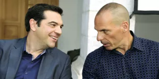 Les promesses de la Grèce à Bruxelles Le Premier ministre grec Alexis Tsipras et le ministre grec des Finances Yanis Varoufakis, le 16 juin 2014, à Athènes. Sipa