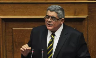 Nikos Mihaloliakos, le dirigeant du parti grec d'extrême droite Aube dorée. Image: ARCHIVES/AFP



