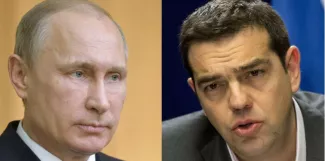 Alexis Tsipras, l'"idiot utile" de Poutine ? Alexis Tsipras a pris à plusieurs reprises des positions favorables à la Russie. (Francois Mori/Alexei DruzhininAP/SIPA)