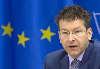 Pour Jeroen Dijsselbloem, le président du groupe des ministres des Finances de la zone euro, aucun accord avec Athènes ne devrait sortir de la réunion du 11 mai - JOHN THYS/AFP


