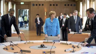 Les membres du G7 réunis au château d'Elmau, en Allemagne, dimanche 7 juin. Crédits photo : POOL/REUTERS


