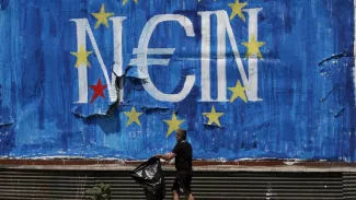 En Grèce, un graffiti où figure le mot «Non» en allemand. Crédits photo : © Yannis Behrakis / Reuters/REUTERS


