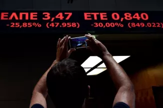 L'indice boursier de la Bourse d'Athènes, à sa réouverture le 3 août.



