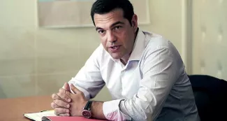 Le premier ministre grec Alexis Tsipras lors d'une réunion avec son ministre de l'Intérieur, le 7 août. - AFP


