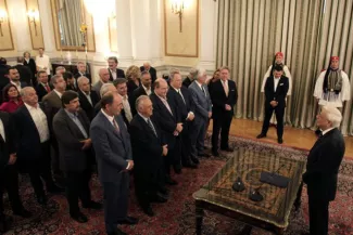 Les ministres désignés par Alexis Tsipras font partie de Syriza et de la formation de droite souverainiste, les Grecs indépendants. Image: Alexandros Vlachos/Keystone


