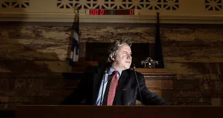 Grèce?: les créanciers de retour pour évaluer les réformes Geórgios Katroúgalos, ministre grec du Travail, de la Sécurité sociale et de la Solidarité. - Photo SOOC