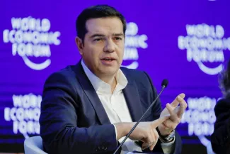 Les réfugiés restent l'un des grands défis de Tsipras Alexis Tsipras, premier ministre grec, ici au Forum économique de Davos Image: Reuters