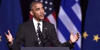 En Grèce, Barack Obama appelle l'Europe à ne pas succomber à un « capitalisme sans âme » En Grèce, Barack Obama appelle l'Europe à ne pas succomber à un « capitalisme sans âme ».