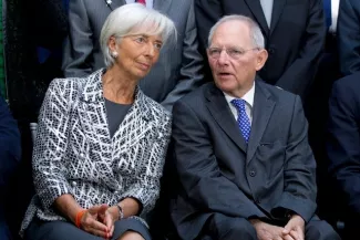 La Grèce pressée d'accepter un accord Christine Lagarde, directrice générale du FMI, et Wolfgang Schaüble, ministre allemand des Finances. Image: Keystone