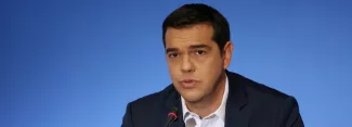Alexis Tsipras, ministre grec des Finances est l'un des personnages principaux de la pièce d'Alexandre Kollatos.  © SAKIS MITROLIDIS


