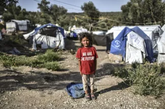 Sur l'île grecque de Lesbos, à proximité du camp de migrants de la Moria, le 5 août.



