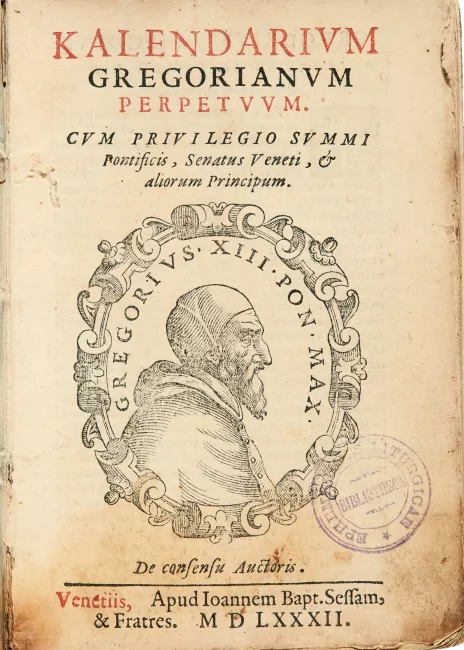 Couverture d'une édition d'époque du calendrier grégorien.