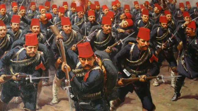 La bataille de Domokos, par le peintre Fausto Zonaro (détail).


