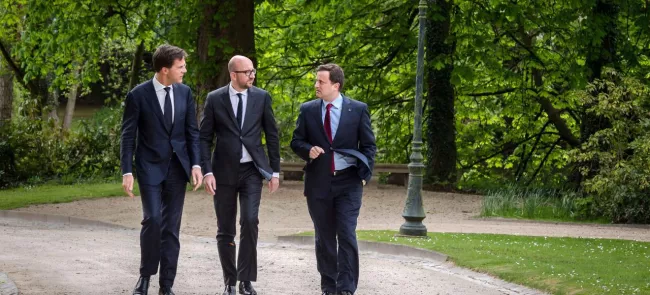 Mark Rutte,Charles Michel et Xavier Bettel, les leaders neerlandais, belge et luxembourgeois Crédits photo : Geert Vanden Wijngaert/AP


